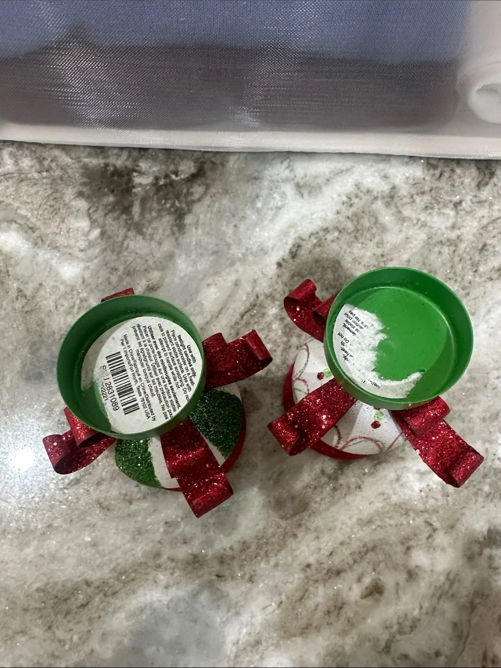 Pottery Barn Red & Green Glitter Holiday Tealight Holders - Pair